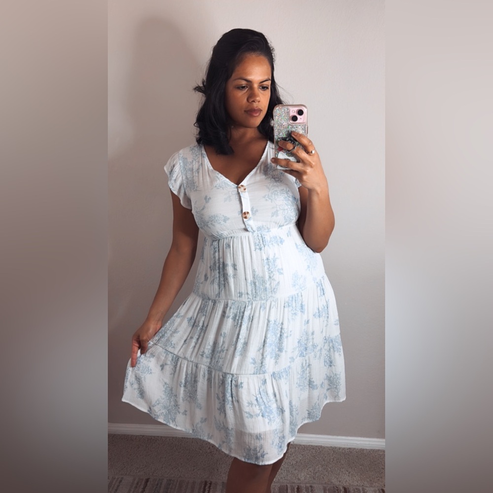 Sweet Wanderer Blue and White Coquette Ruffled Sundress Medium